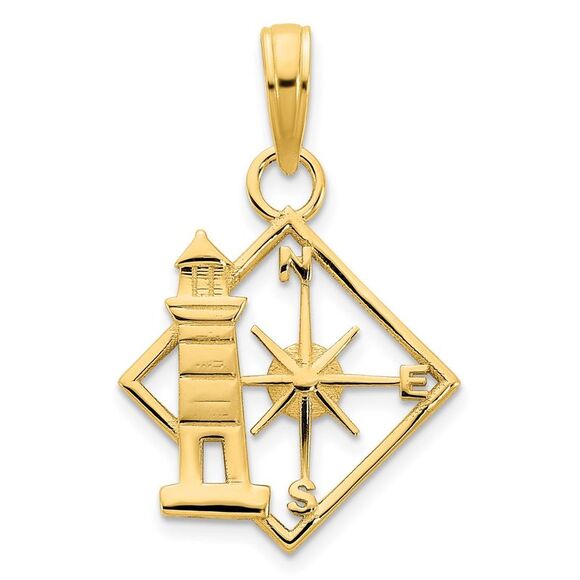 14k Yellow Gold Lighthouse Compass Pendant